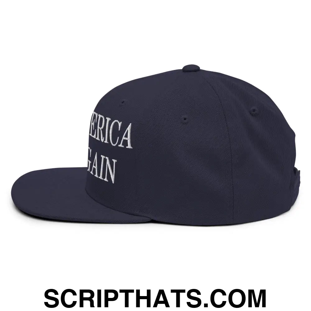 Make America Rock Again Embroidered Flat Bill Brim Snapback Hat Navy