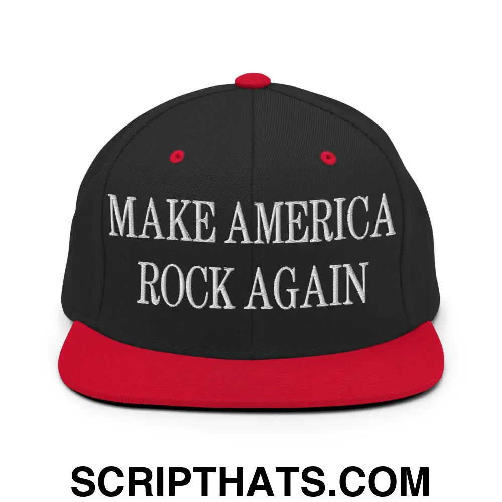 Make America Rock Again Embroidered Flat Bill Brim Snapback Hat Black Red