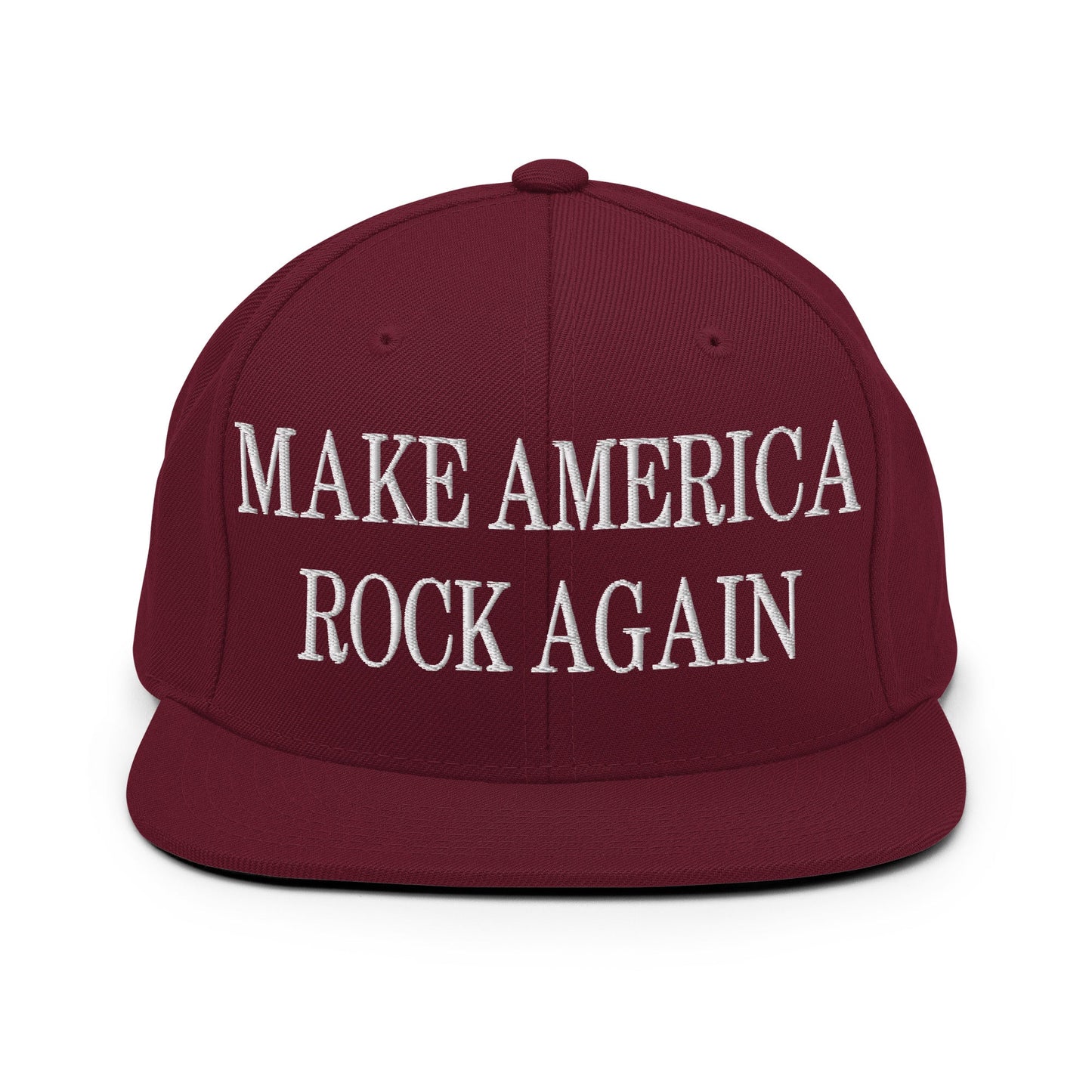 Make America Rock Again Embroidered Flat Bill Brim Snapback Hat Maroon