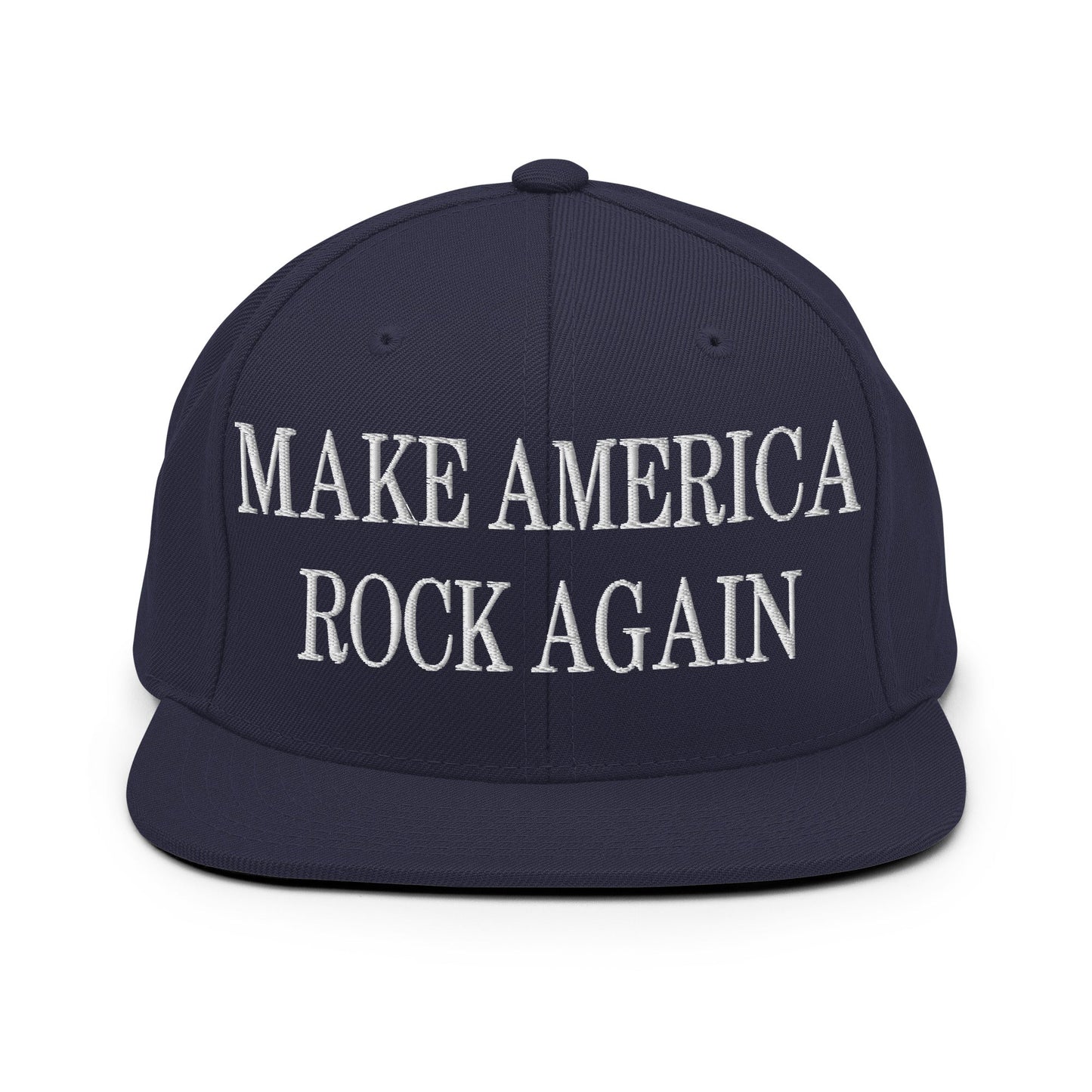 Make America Rock Again Embroidered Flat Bill Brim Snapback Hat Navy