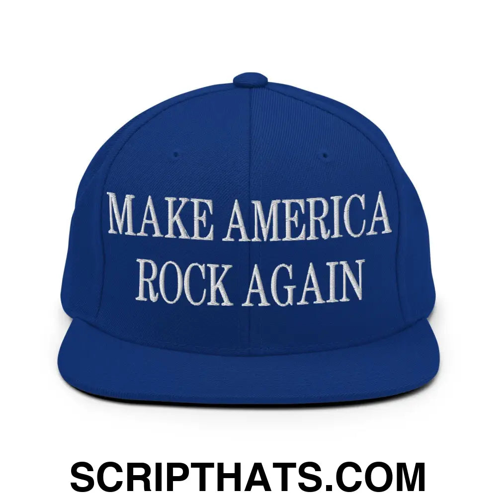 Make America Rock Again Embroidered Flat Bill Brim Snapback Hat Royal Blue