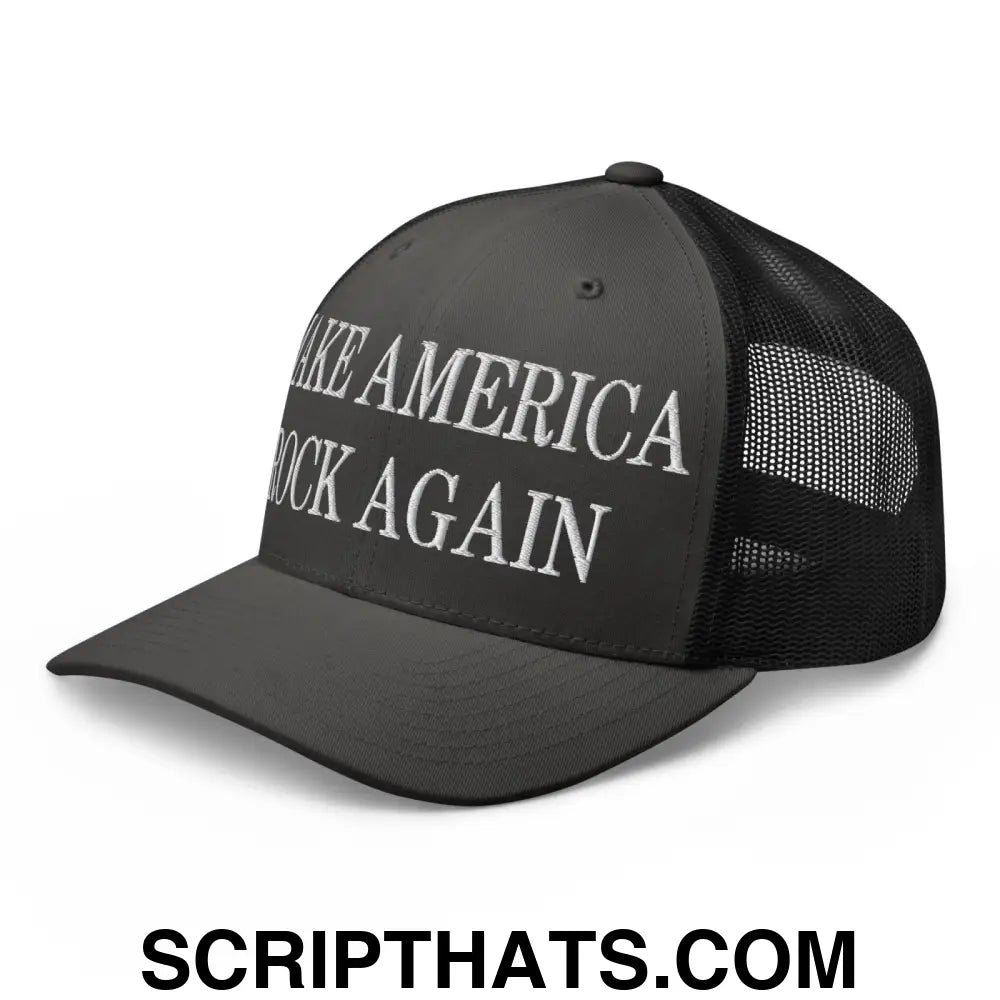 Make America Rock Again Embroidered Mesh Trucker Hat Charcoal Black