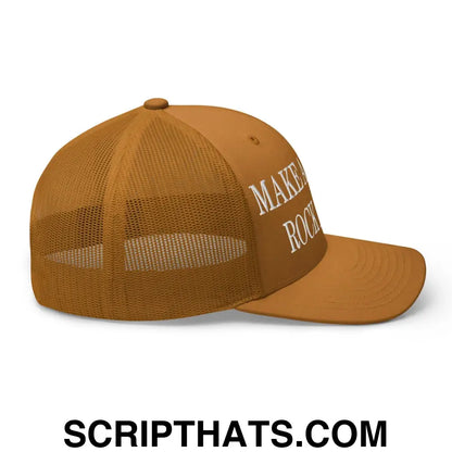 Make America Rock Again Embroidered Mesh Trucker Hat Caramel