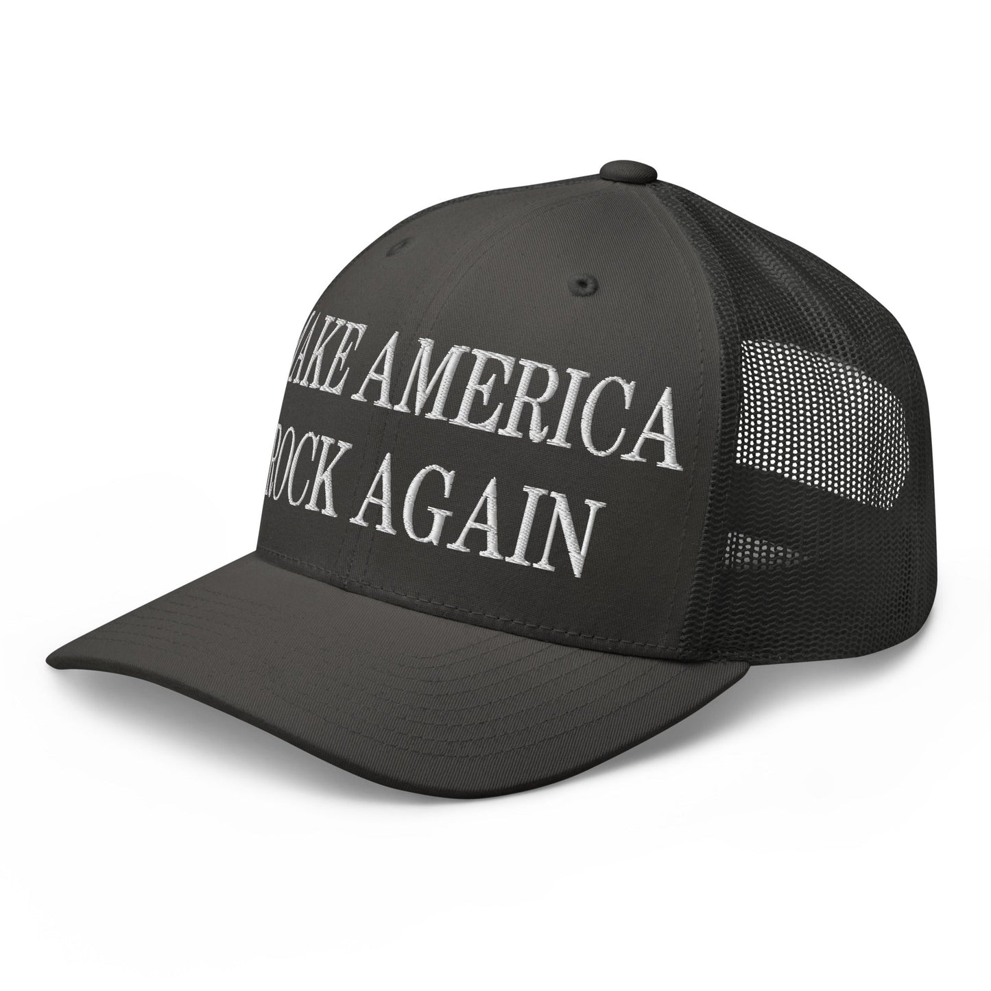 Make America Rock Again Embroidered Mesh Trucker Hat Charcoal