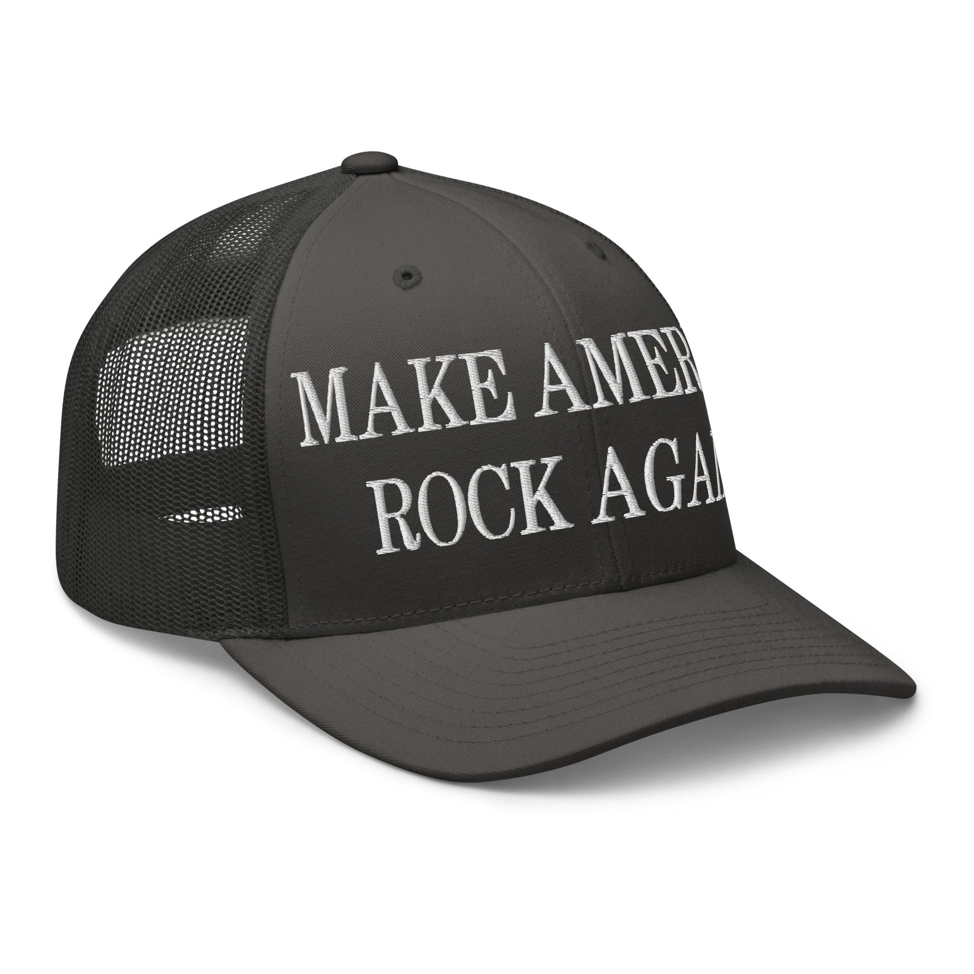 Make America Rock Again Embroidered Mesh Trucker Hat Charcoal