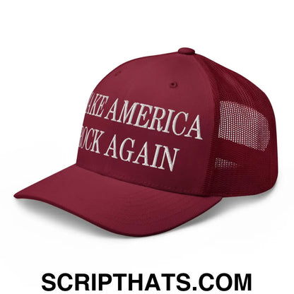 Make America Rock Again Embroidered Mesh Trucker Hat Cranberry