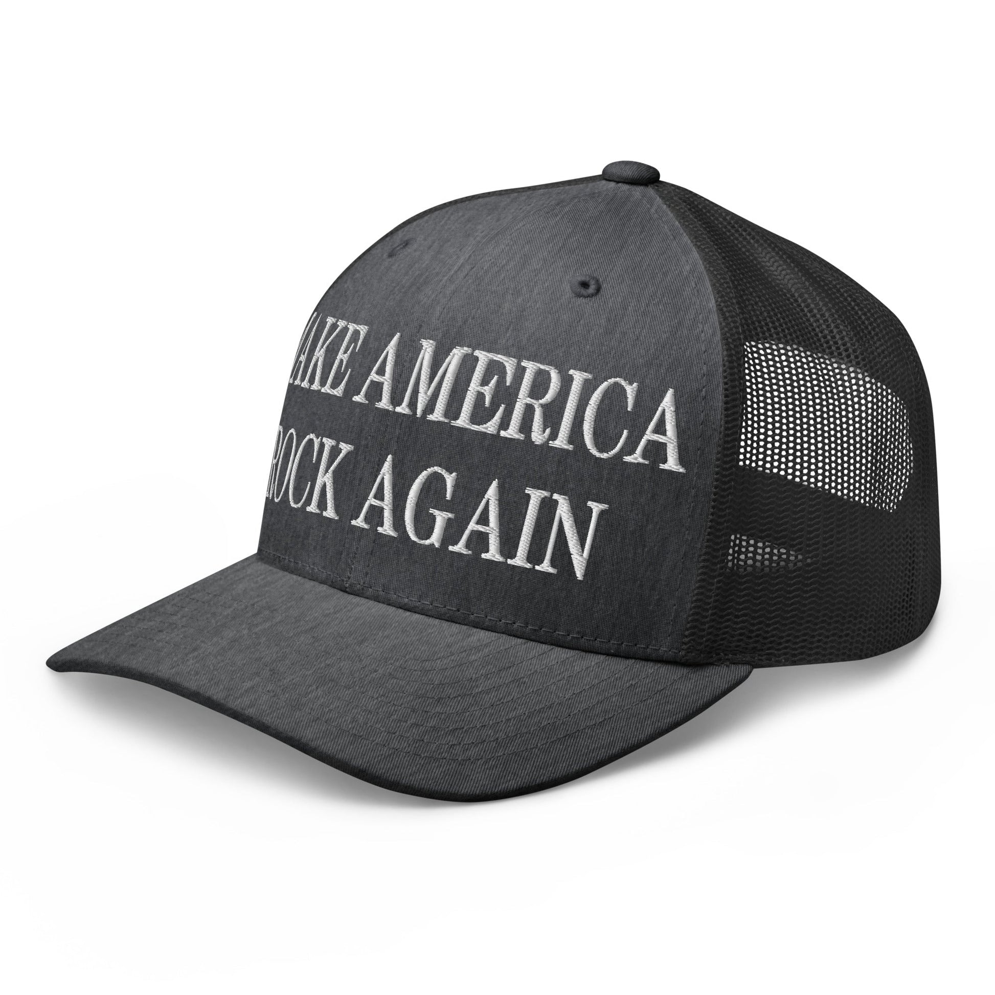 Make America Rock Again Embroidered Mesh Trucker Hat Dark Heather Gray