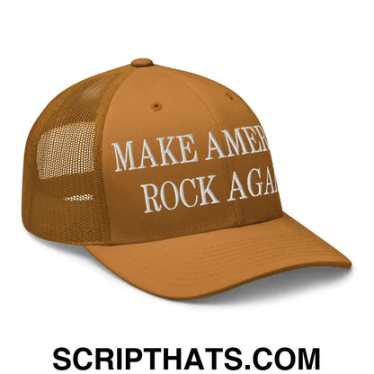 Make America Rock Again Embroidered Mesh Trucker Hat Caramel