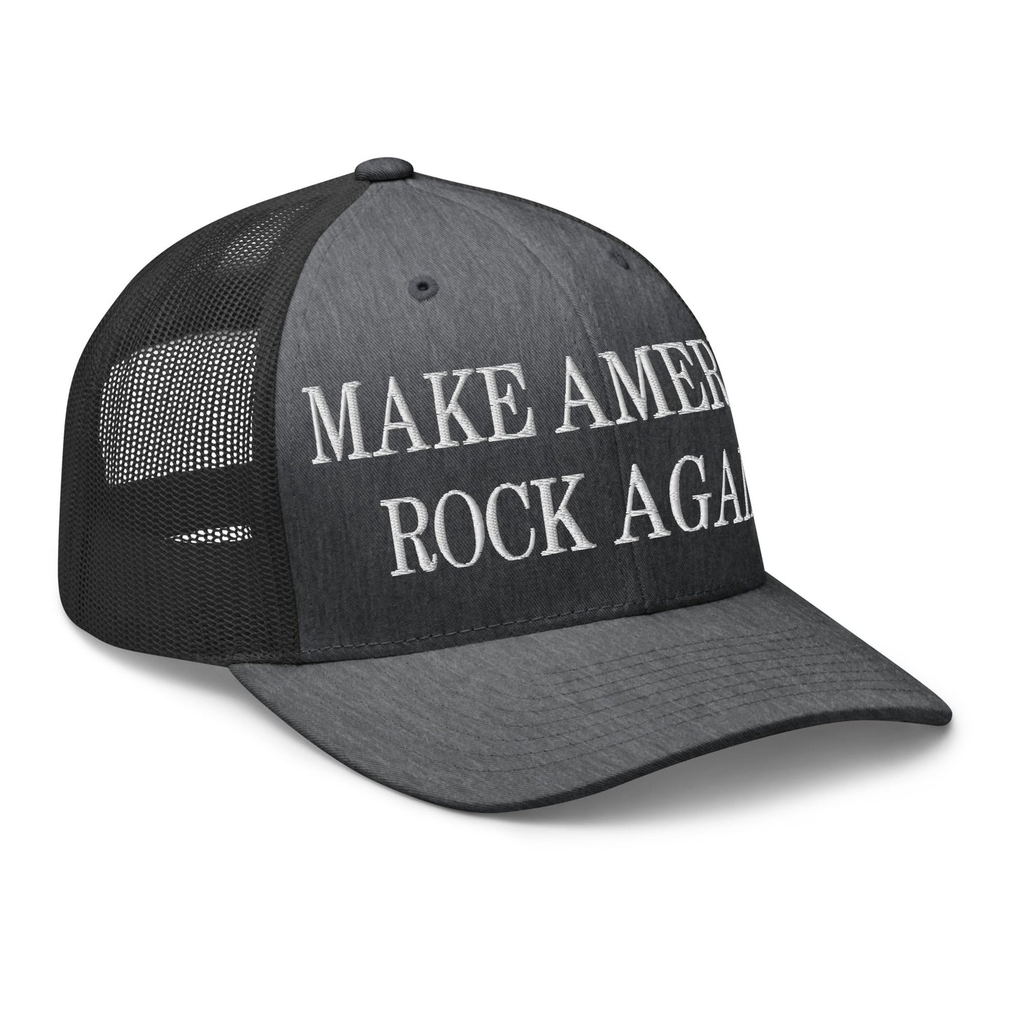 Make America Rock Again Embroidered Mesh Trucker Hat Dark Heather Gray