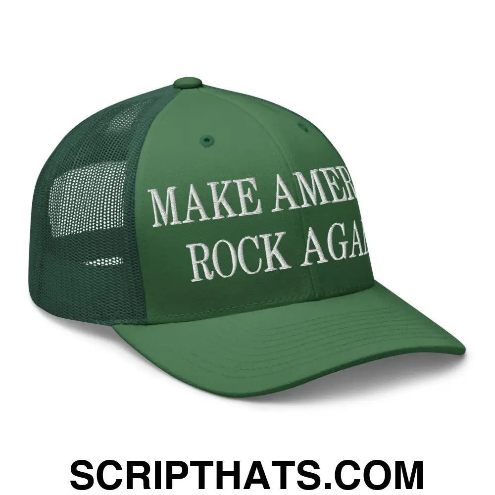 Make America Rock Again Embroidered Mesh Trucker Hat Evergreen