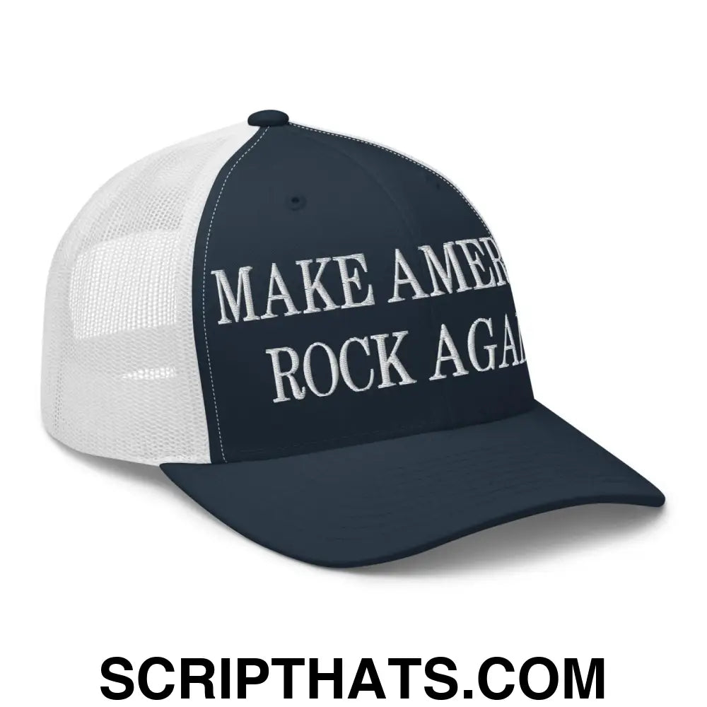 Make America Rock Again Embroidered Mesh Trucker Hat Navy White