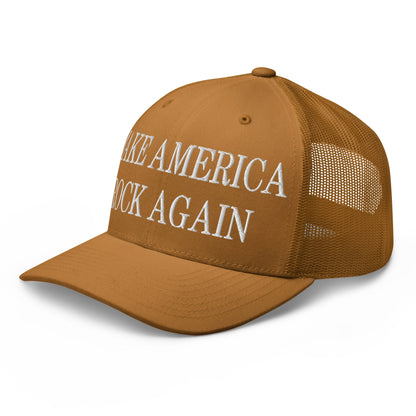 Make America Rock Again Embroidered Mesh Trucker Hat Caramel