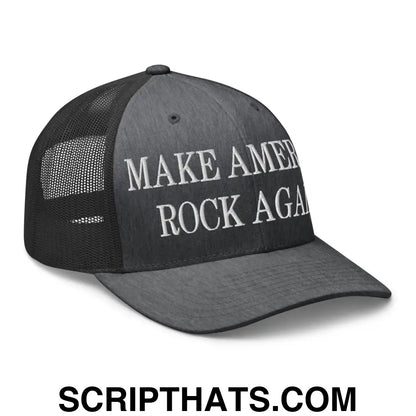 Make America Rock Again Embroidered Mesh Trucker Hat Dark Heather Gray