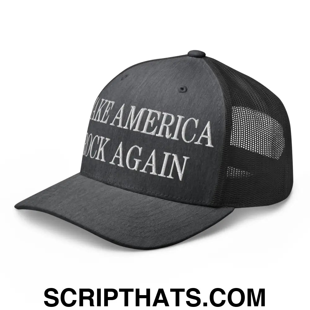 Make America Rock Again Embroidered Mesh Trucker Hat Dark Heather Gray