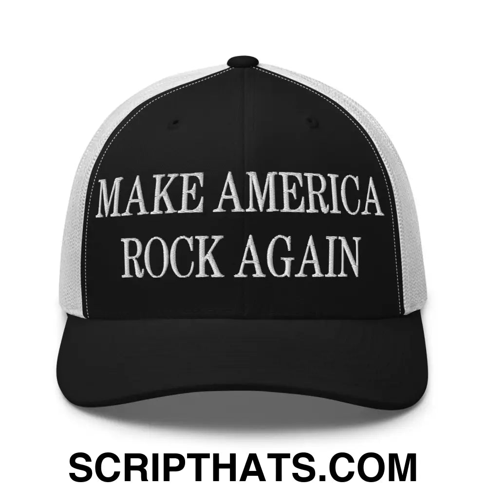 Make America Rock Again Embroidered Mesh Trucker Hat Black White