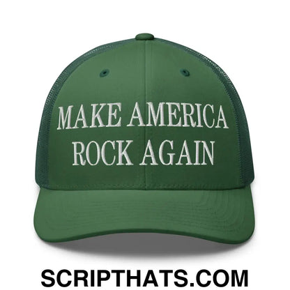 Make America Rock Again Embroidered Mesh Trucker Hat Evergreen