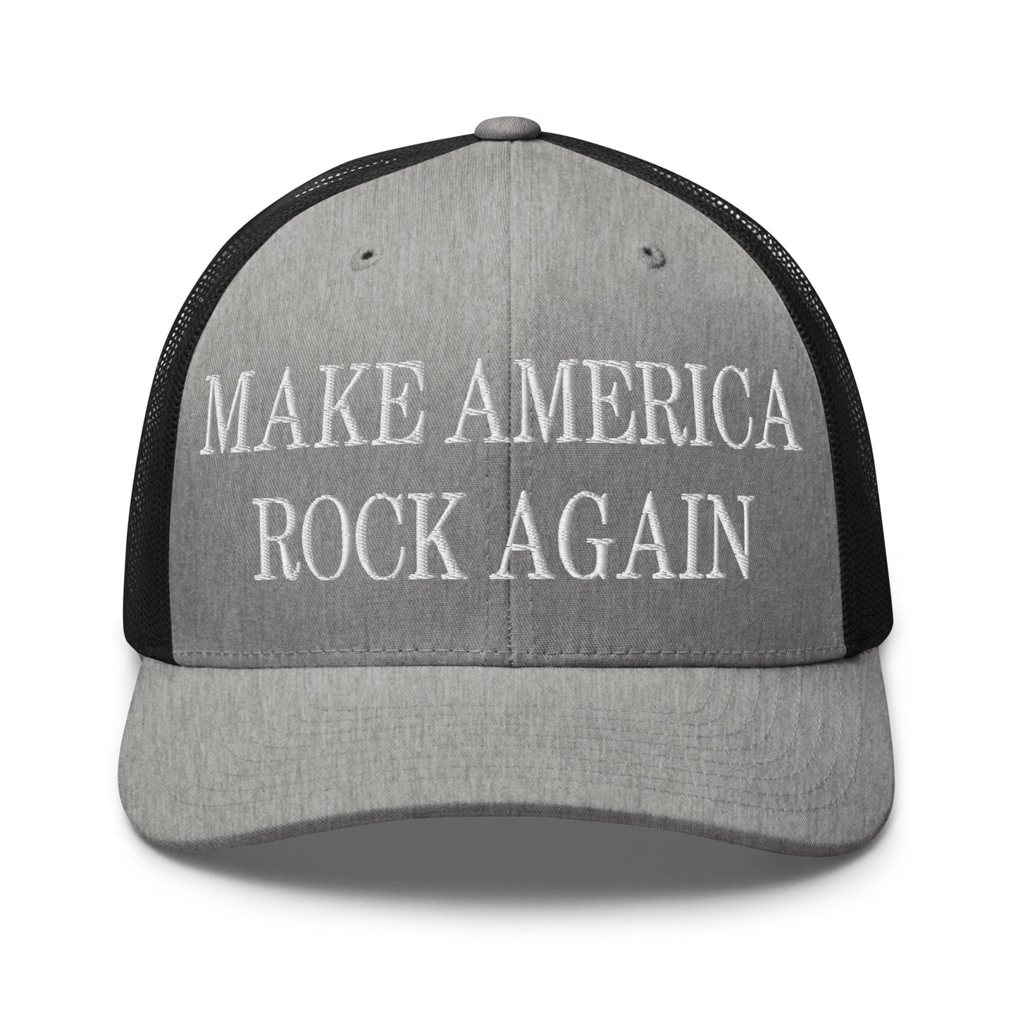 Make America Rock Again Embroidered Mesh Trucker Hat Heather Black