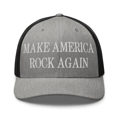 Make America Rock Again Embroidered Mesh Trucker Hat Heather Black