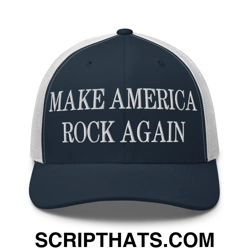 Make America Rock Again Embroidered Mesh Trucker Hat Navy White