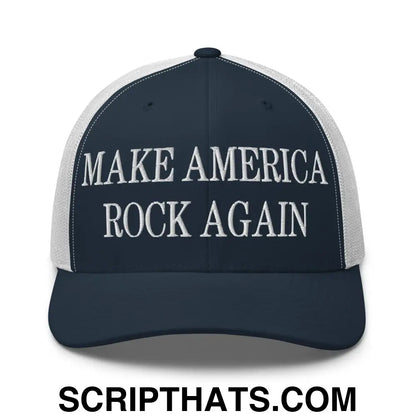 Make America Rock Again Embroidered Mesh Trucker Hat Navy White