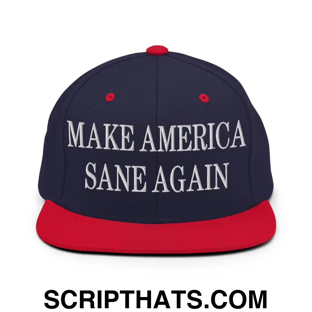 Make America Sane Again Embroidered Flat Bill Brim Snapback Hat Navy Red