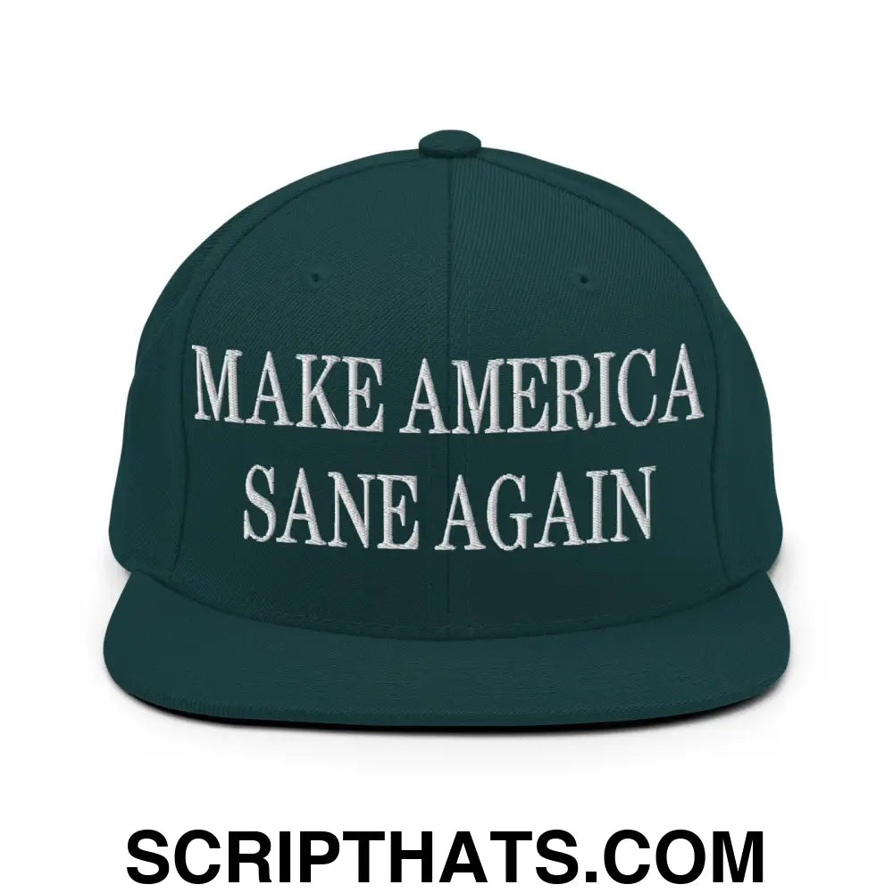 Make America Sane Again Embroidered Flat Bill Brim Snapback Hat Spruce