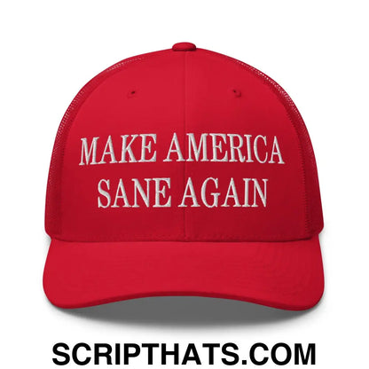 Make America Sane Again Embroidered Mesh Trucker Hat Red