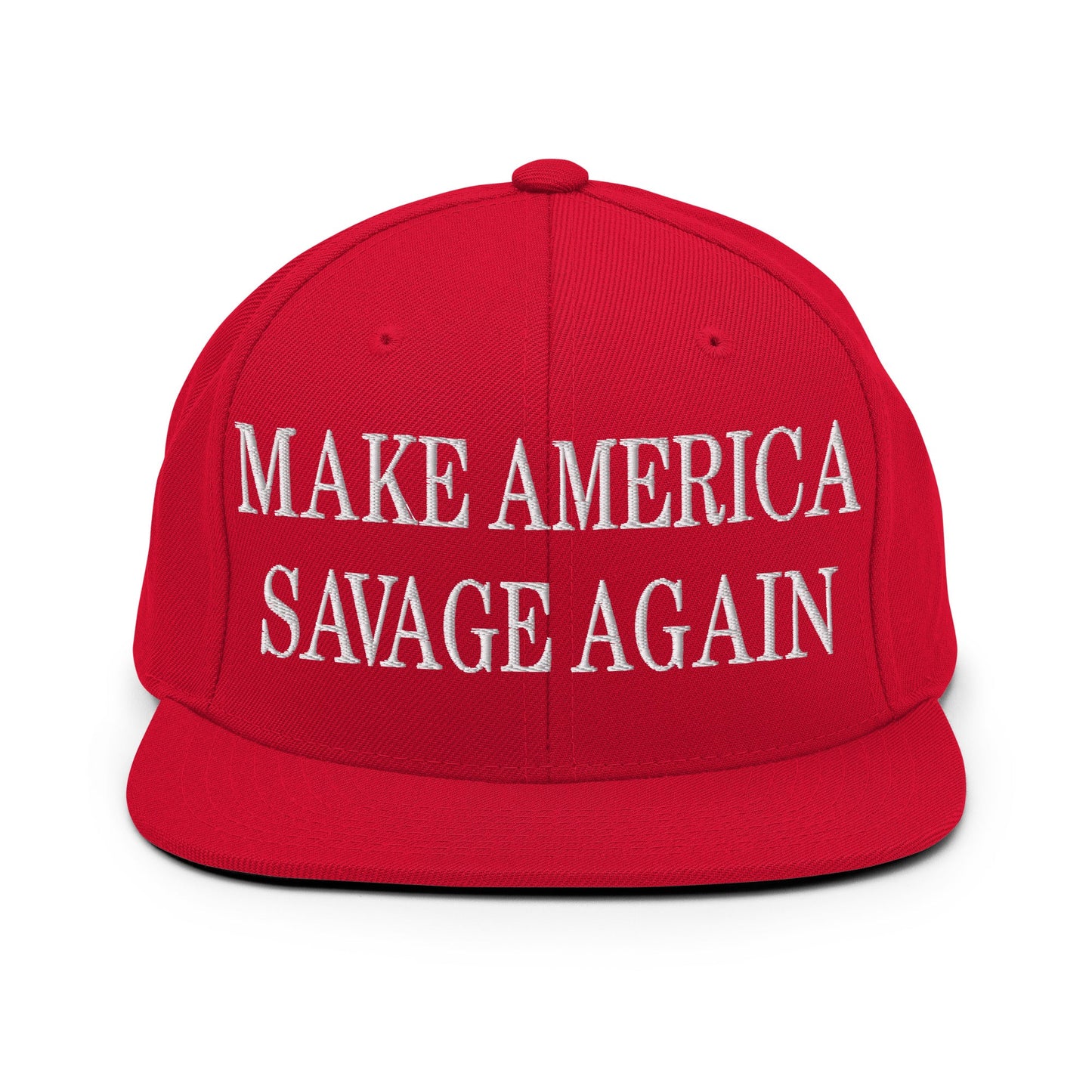 Make America Savage Again Embroidered Flat Bill Brim Snapback Hat Red