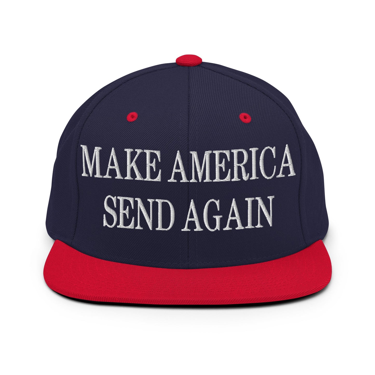 Make America Send Again Embroidered Flat Bill Brim Snapback Hat Navy Red