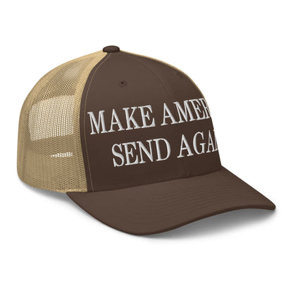 Make America Send Again Embroidered Mesh Trucker Hat Brown Khaki