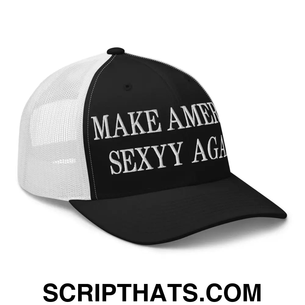 Make America Sexyy Again Embroidered Mesh Trucker Hat Black White