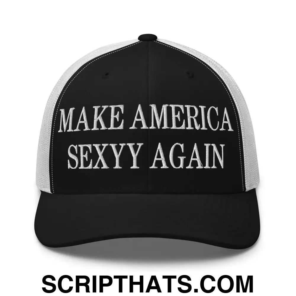 Make America Sexyy Again Embroidered Mesh Trucker Hat Black White