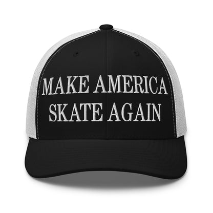 Make America Skate Again Embroidered Mesh Trucker Hat Black White