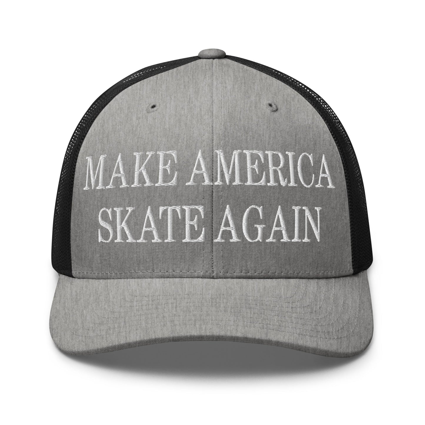 Make America Skate Again Embroidered Mesh Trucker Hat Heather Black