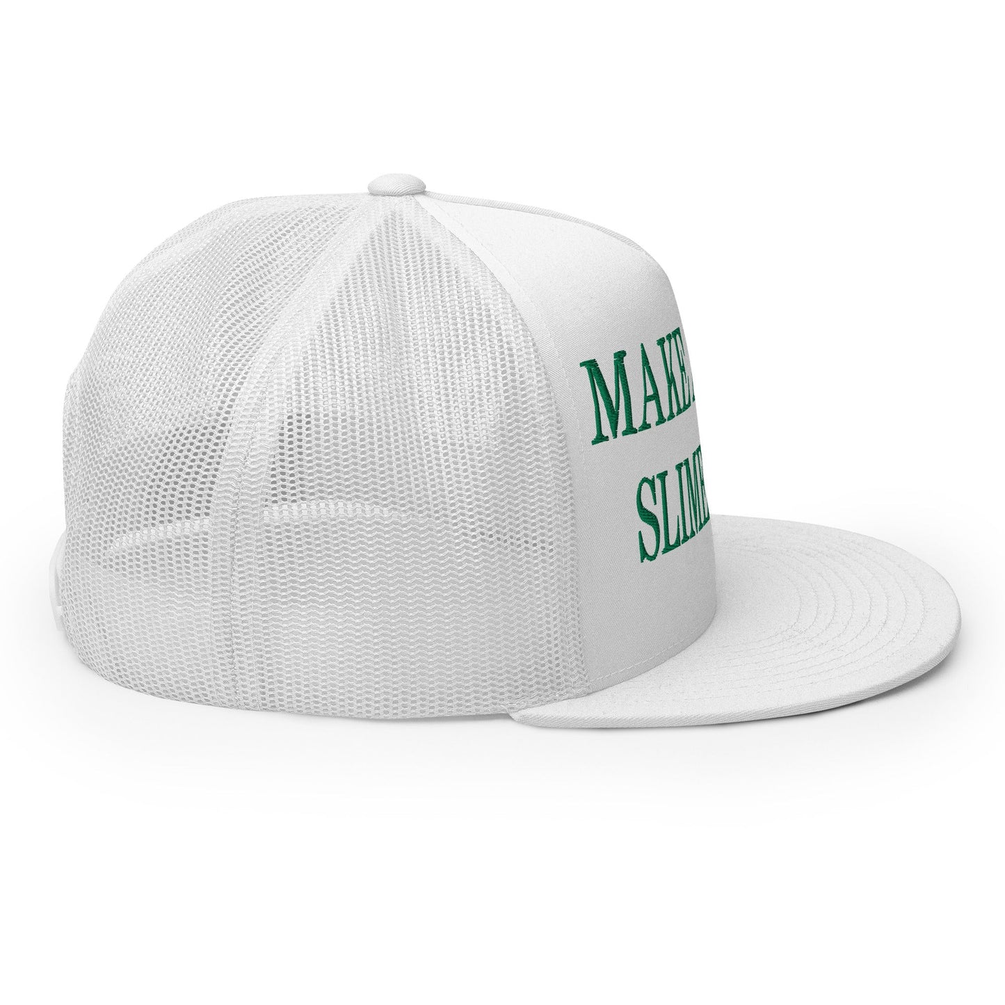 Make America Slime Again Embroidered Flat Bill Brim Trucker Hat White