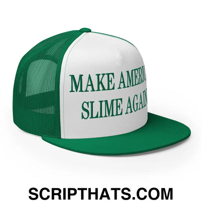 Make America Slime Again Embroidered Flat Bill Brim Trucker Hat Kelly White Kelly