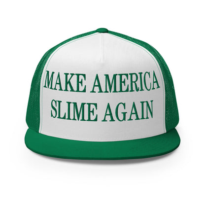 Make America Slime Again Embroidered Flat Bill Brim Trucker Hat Kelly White Kelly