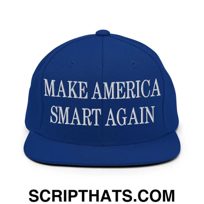 Make America Smart Again Embroidered Flat Bill Brim Snapback Hat Royal Blue