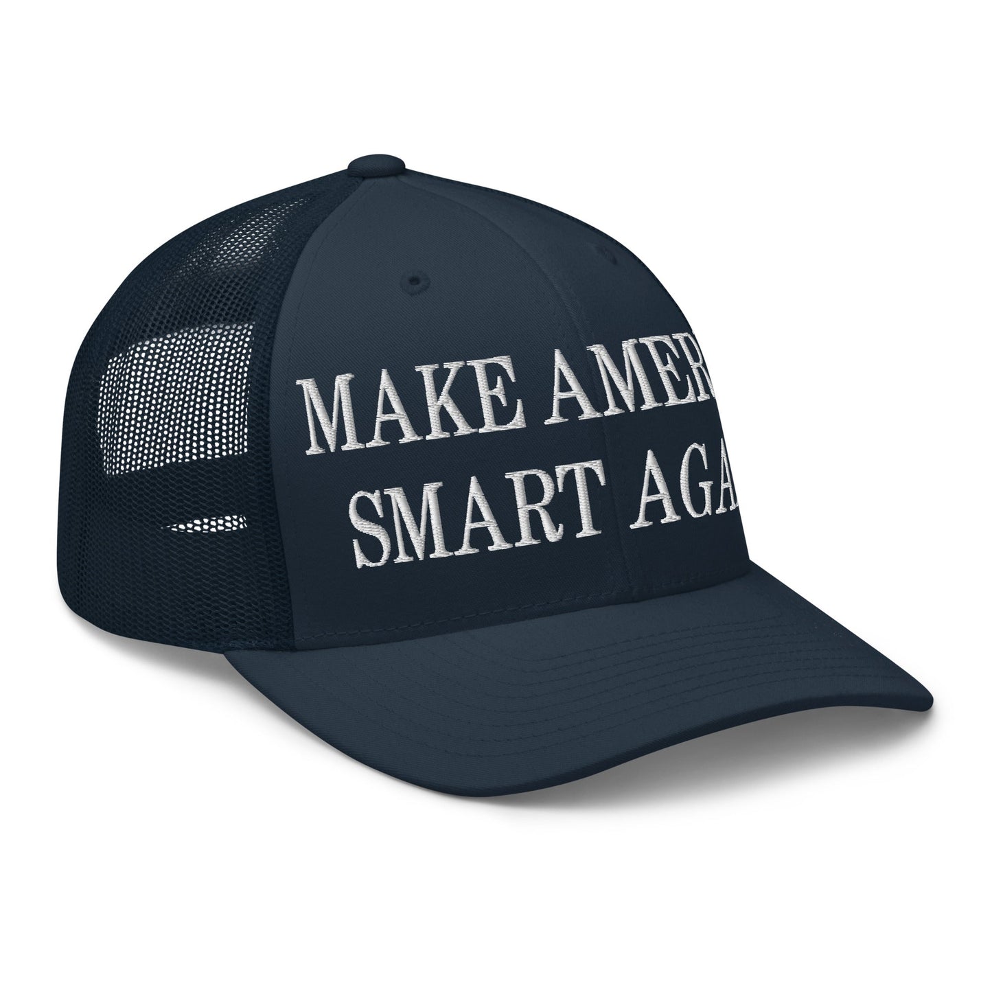 Make America Smart Again Embroidered Mesh Trucker Hat Navy