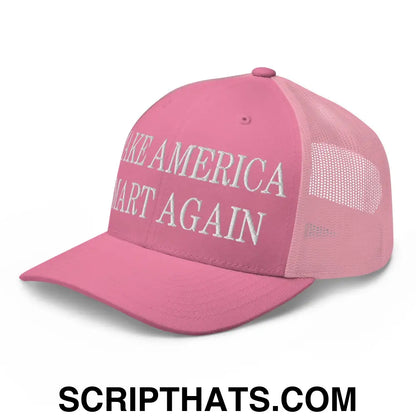 Make America Smart Again Embroidered Mesh Trucker Hat Pink