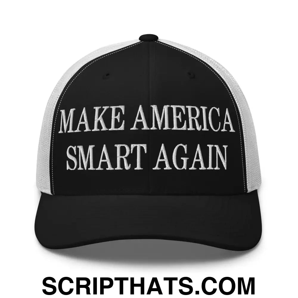 Make America Smart Again Embroidered Mesh Trucker Hat Black White