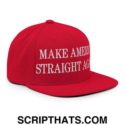 Make America Straight Again Embroidered Flat Bill Brim Snapback Hat Red