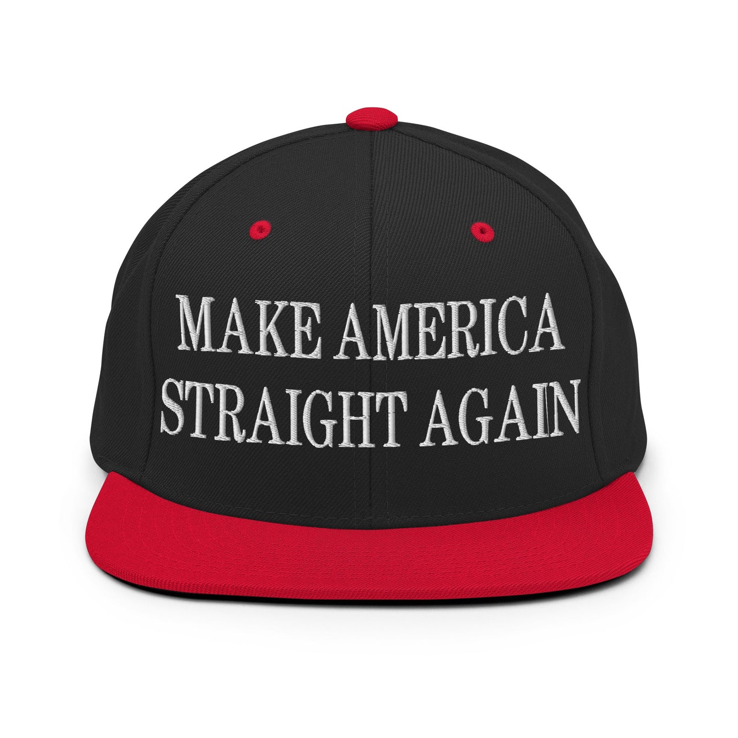 Make America Straight Again Embroidered Flat Bill Brim Snapback Hat Black Red