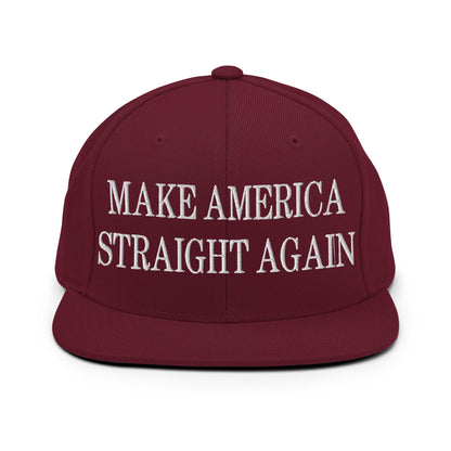 Make America Straight Again Embroidered Flat Bill Brim Snapback Hat Maroon