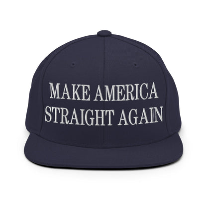 Make America Straight Again Embroidered Flat Bill Brim Snapback Hat Navy