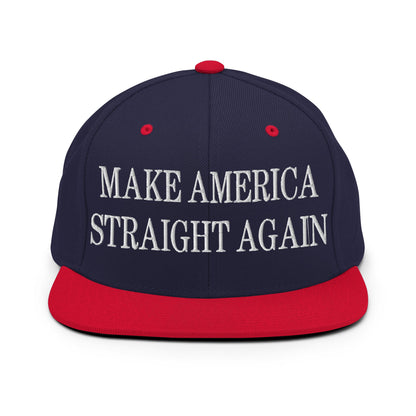 Make America Straight Again Embroidered Flat Bill Brim Snapback Hat Navy Red