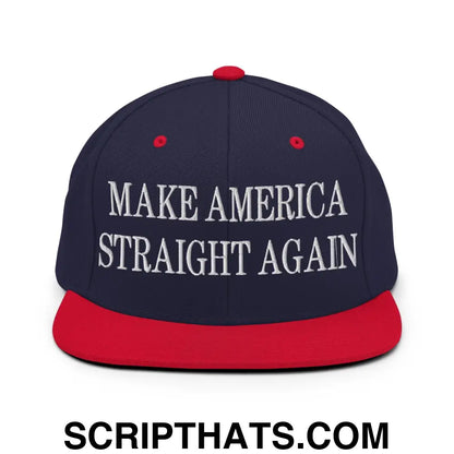 Make America Straight Again Embroidered Flat Bill Brim Snapback Hat Navy Red