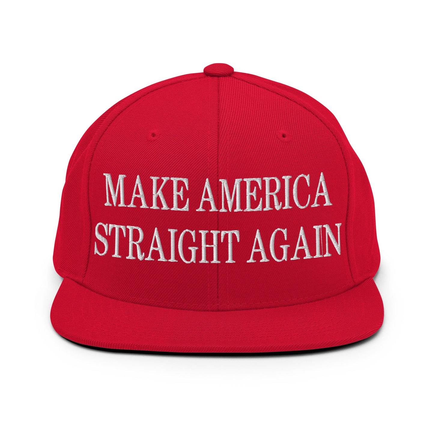 Make America Straight Again Embroidered Flat Bill Brim Snapback Hat Red