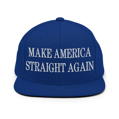 Make America Straight Again Embroidered Flat Bill Brim Snapback Hat Royal Blue