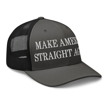 Make America Straight Again Embroidered Mesh Trucker Hat Charcoal Black